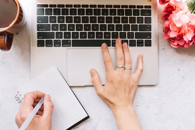 Modern office desk composition with technological device