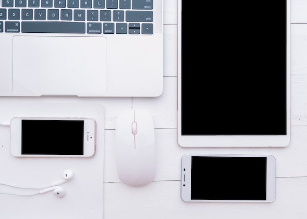 Modern office desk composition with technological device