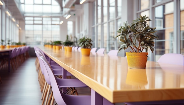 Free photo modern office with bright green plants on wooden table generated by artificial intelligence