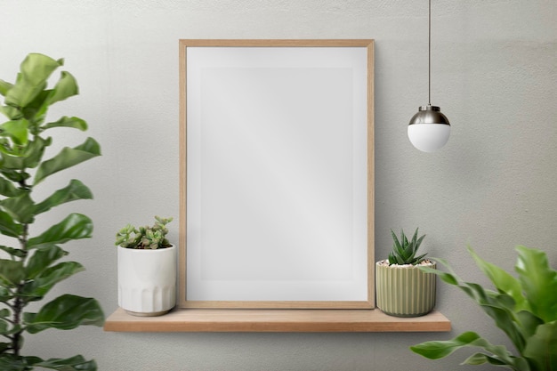 Modern picture frame on a shelf