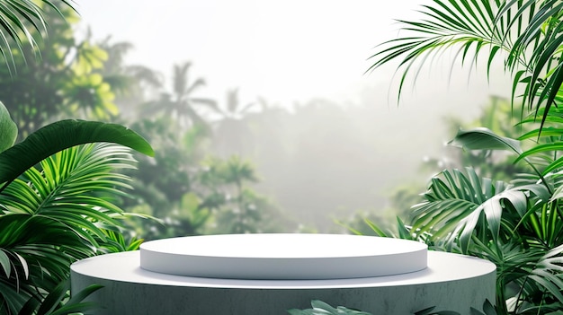 Free photo a modern podium for product design against the backdrop of a tropical forest