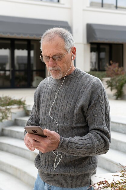 Modern senior man living in the city