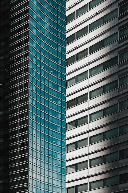 Free photo modern skyscrapers with windows