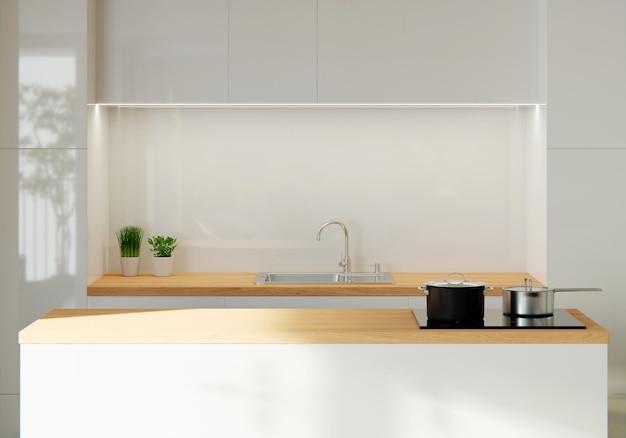 Free photo modern white kitchen countertop with free space