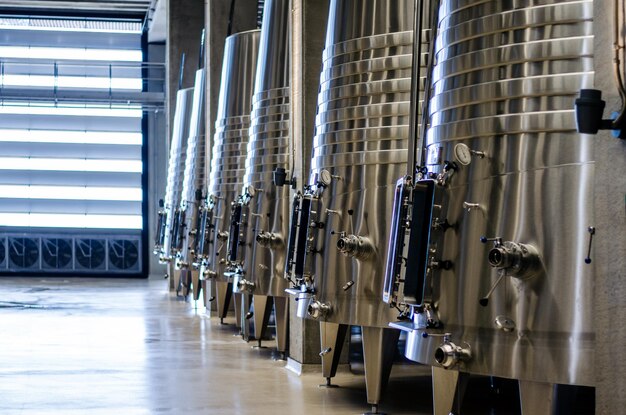 Modern winery with big steel barrels