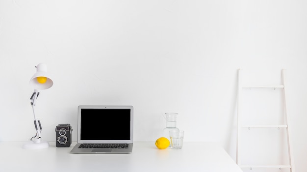 Free Photo modern workspace with yellow details