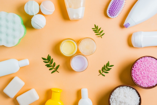 Moisturizer cream with leaves in the center of cosmetics product