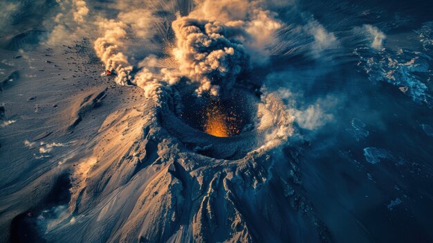 Molten rock volcanic eruption