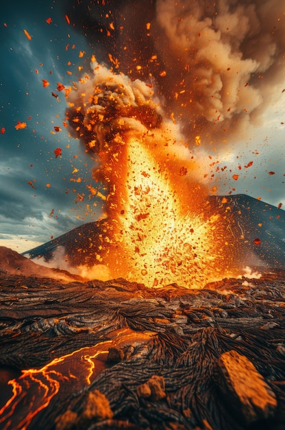 Free photo molten rock volcanic eruption