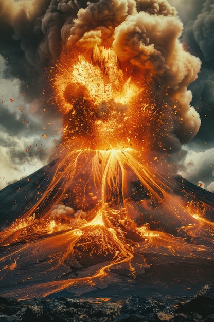 Free photo molten rock volcanic eruption