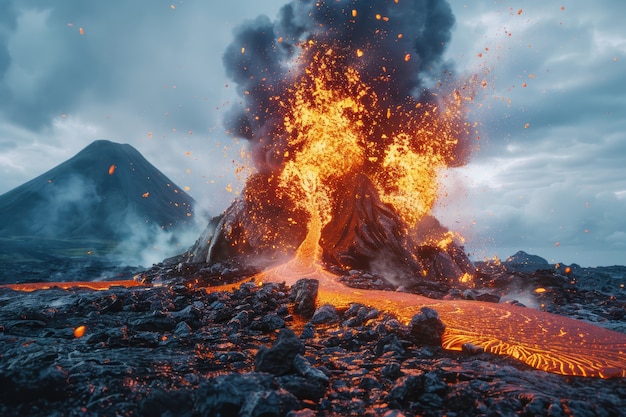 Free Photo molten rock volcanic eruption