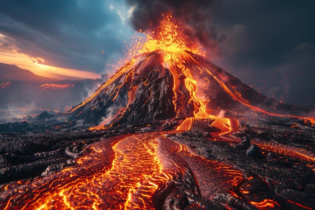 Free Photo molten rock volcanic eruption