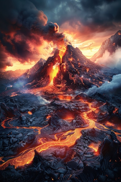 Molten rock volcanic eruption