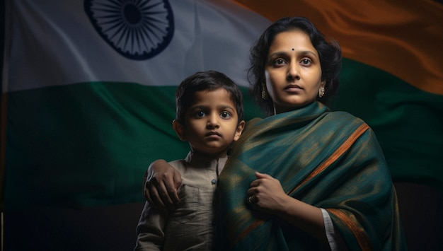 Free photo mom and child celebrating indian republic day