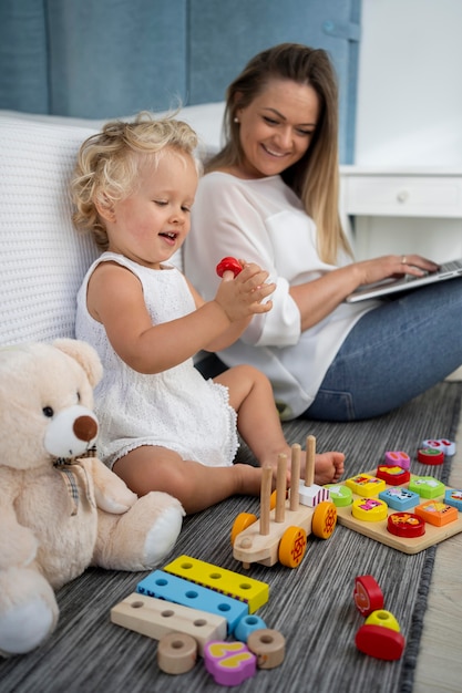 Mom and child together at home during quarantine