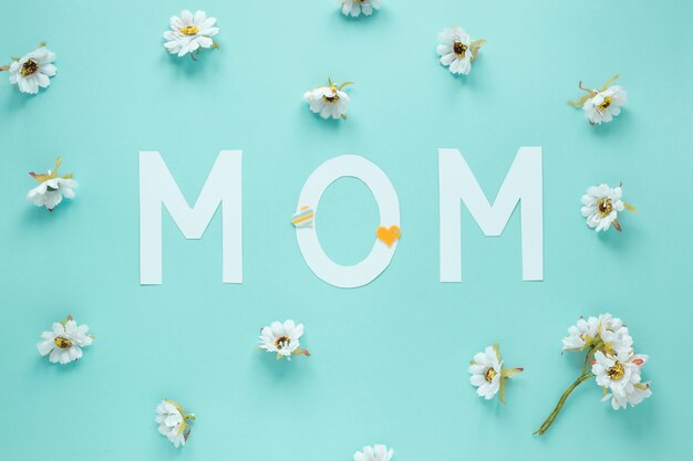 Mom inscription with small white flowers