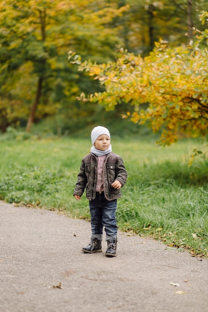 Free photo mom and son walking and having fun together in the autumn park.