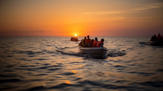 Free photo moment captured during a migration crisis with people