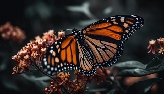 Free photo a monarch butterfly sits on a flower.