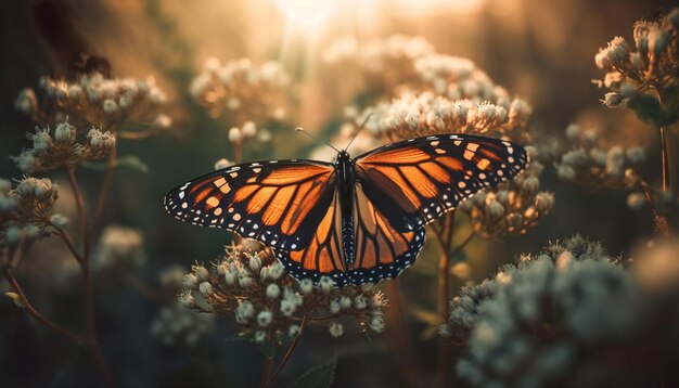 Monarch butterfly yellow and black wing elegance generated by AI