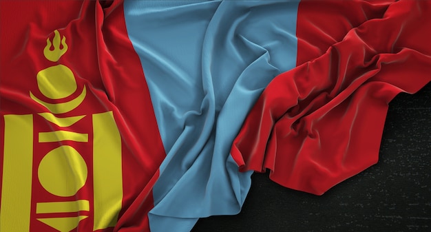 Free photo mongolia flag wrinkled on dark background 3d render