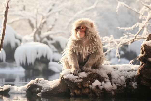 Monkey in nature winter season