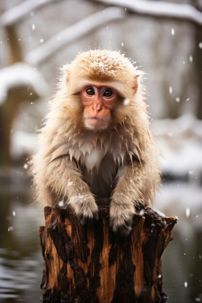 Monkey in nature winter season