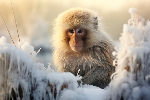 Monkey in nature winter season