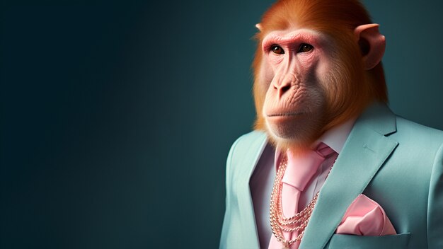 Monkey wearing suit in studio