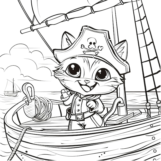 Free Photo monochrome coloring page with pirates in line art style