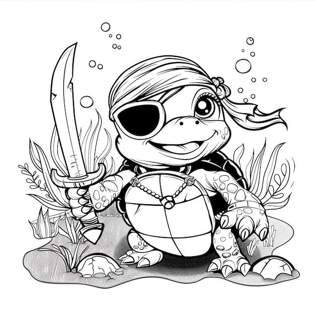 Free photo monochrome coloring page with pirates in line art style