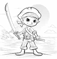 Free photo monochrome coloring page with pirates in line art style