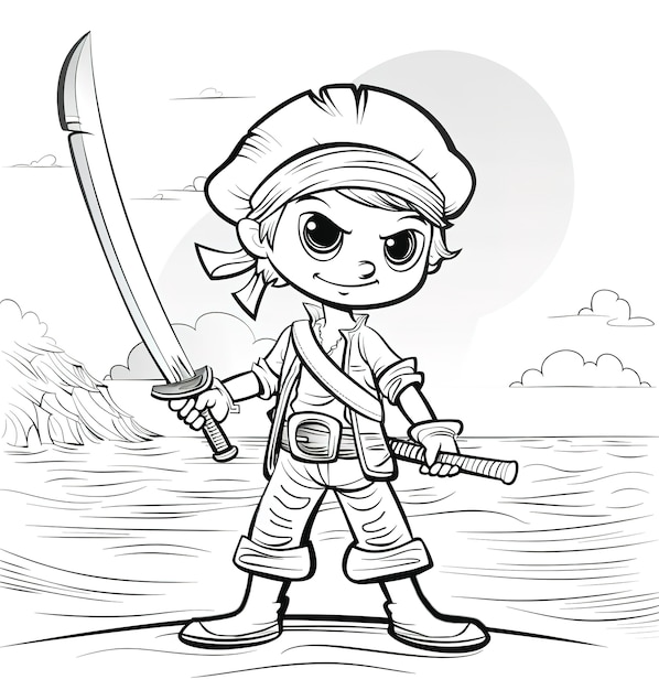 Free Photo monochrome coloring page with pirates in line art style