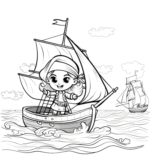 Free photo monochrome coloring page with pirates in line art style