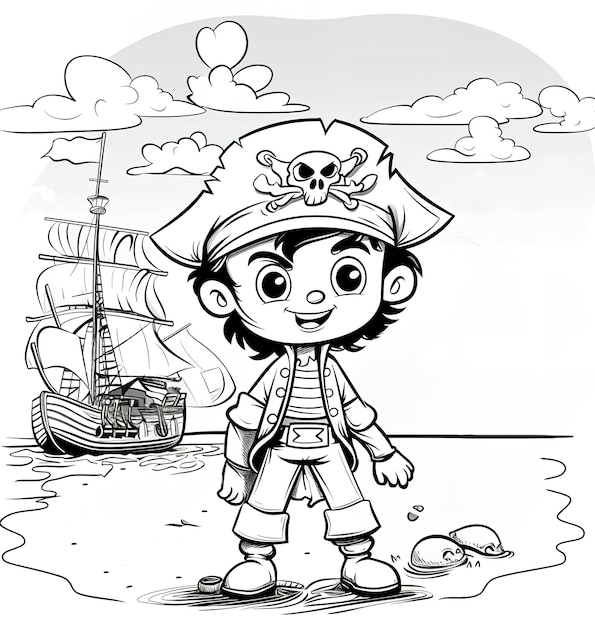 Free photo monochrome coloring page with pirates in line art style