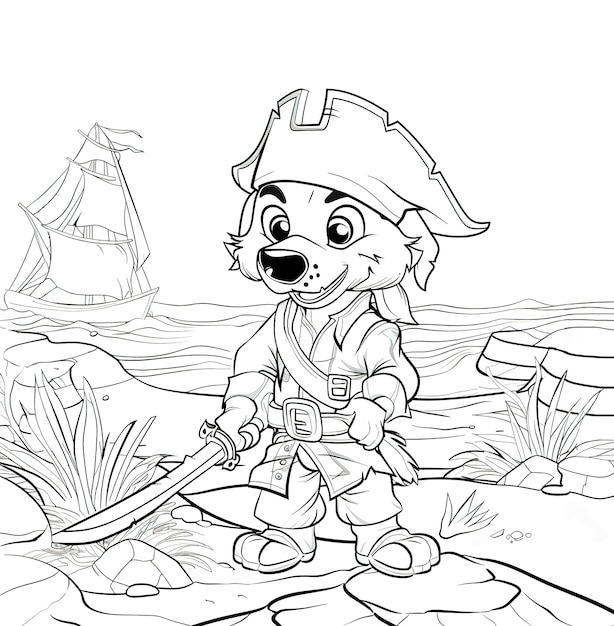 Free photo monochrome coloring page with pirates in line art style