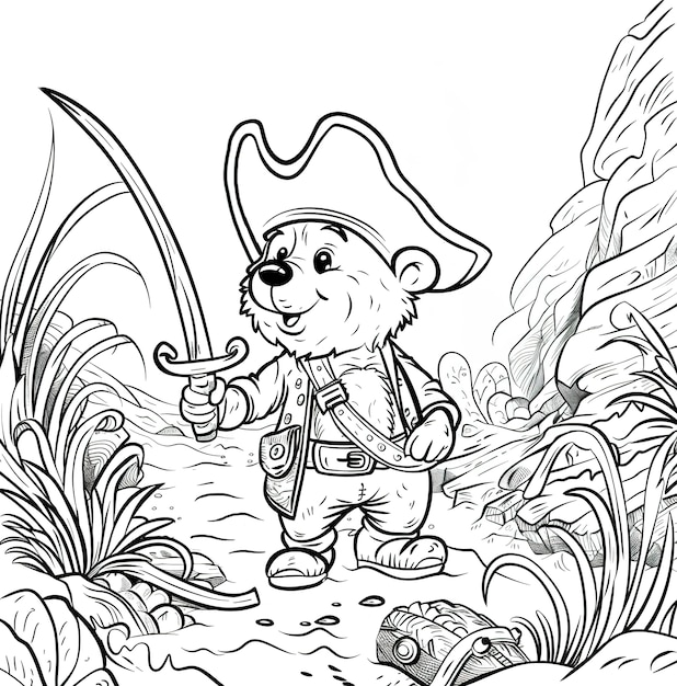 Free photo monochrome coloring page with pirates in line art style