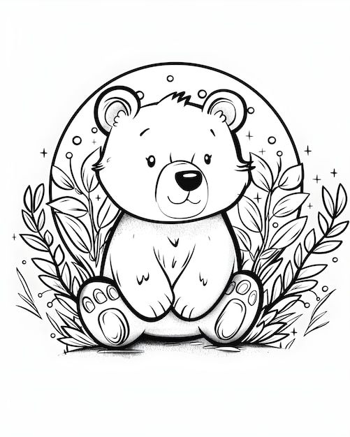 Free photo monochrome line art bear coloring page illustration