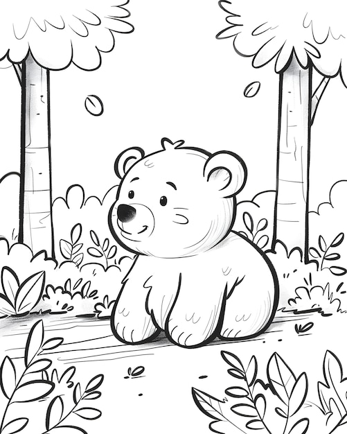 Monochrome line art bear coloring page illustration