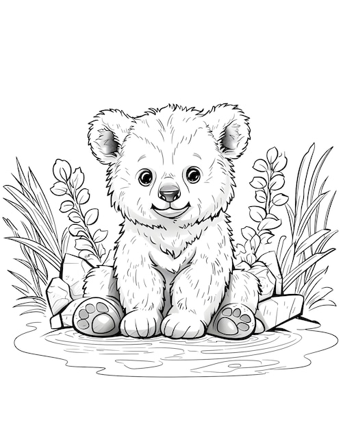 Free Photo monochrome line art bear coloring page illustration