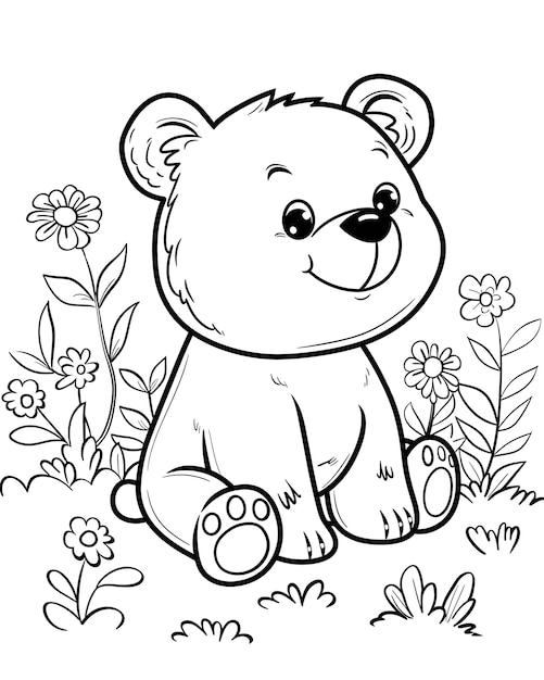 Free Photo monochrome line art bear coloring page illustration