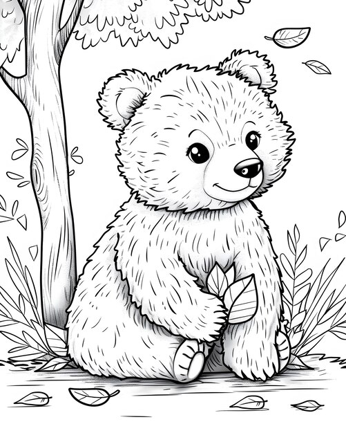 Monochrome line art bear coloring page illustration