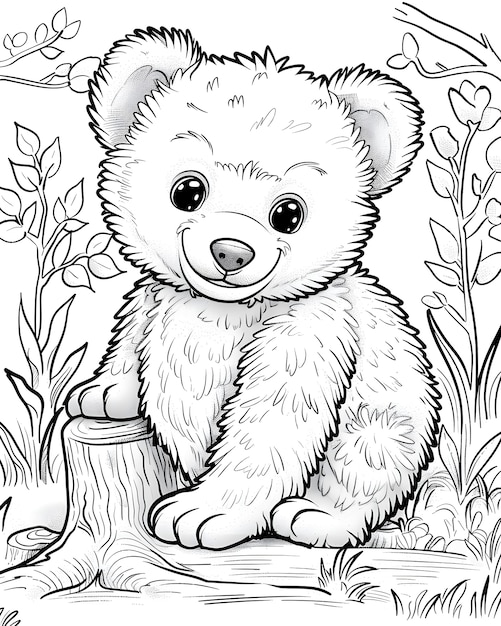 Free Photo monochrome line art bear coloring page illustration