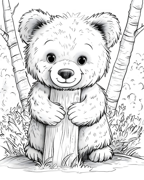 Free Photo monochrome line art bear coloring page illustration