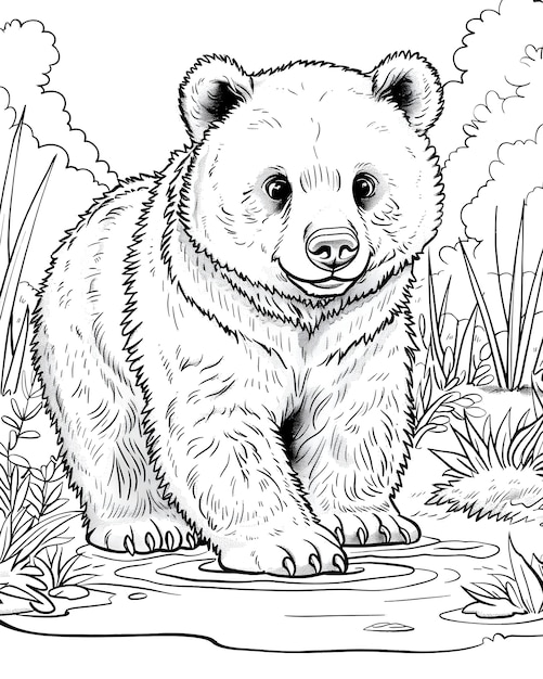 Free photo monochrome line art bear coloring page illustration