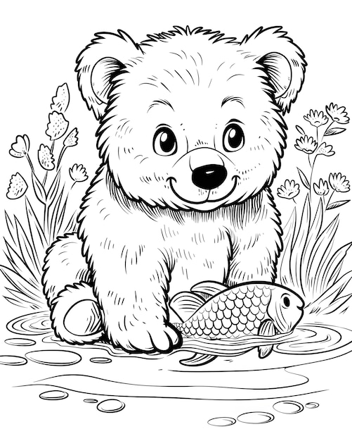 Free photo monochrome line art bear coloring page illustration