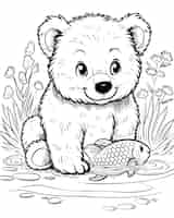 Free photo monochrome line art bear coloring page illustration