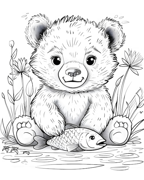 Free Photo monochrome line art bear coloring page illustration