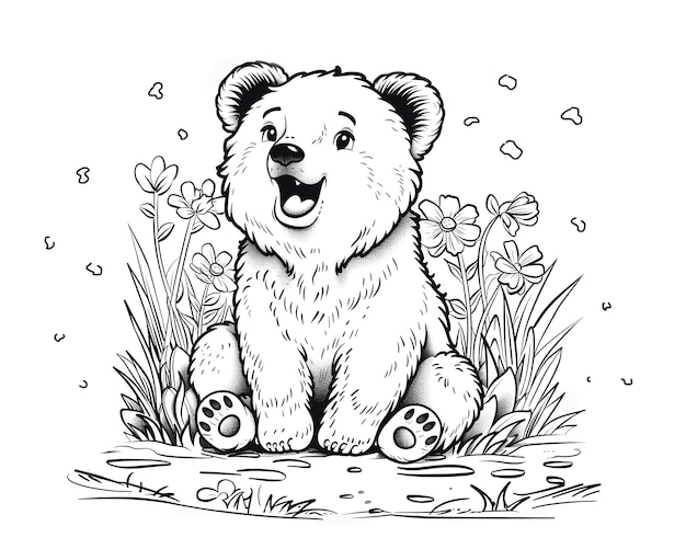 Free Photo monochrome line art bear coloring page illustration