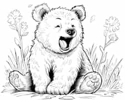 Free photo monochrome line art bear coloring page illustration